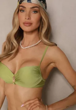 Zielone Bikini Majtki Figi i Biustonosz z Metaliczną Ozdobą Kinalenna