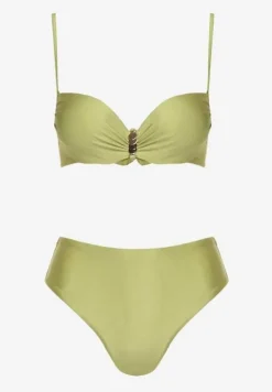 Zielone Bikini Majtki Figi i Biustonosz z Metaliczną Ozdobą Kinalenna