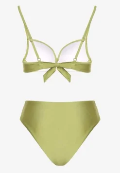 Zielone Bikini Majtki Figi i Biustonosz z Metaliczną Ozdobą Kinalenna