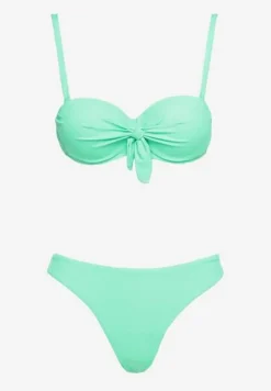 Zielone Bikini Majtki Figi i Usztywniany Biustonosz na Ramiączkach z Regulacją i Ozdobnym Wiązaniem Celiamarie