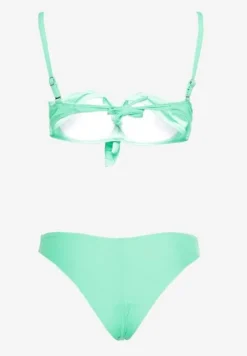 Zielone Bikini Majtki Figi i Usztywniany Biustonosz na Ramiączkach z Regulacją i Ozdobnym Wiązaniem Celiamarie