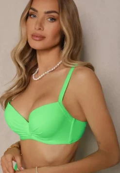 Zielone Bikini Majtki Typu Figi Marszczony Biustonosz i Pareo Natovena