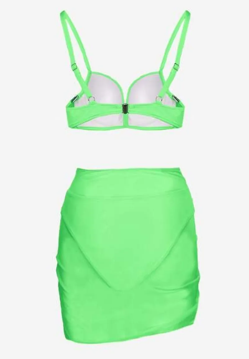 Zielone Bikini Majtki Typu Figi Marszczony Biustonosz i Pareo Natovena