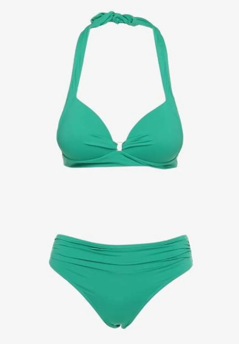 Zielone Bikini Majtki Typu Figi i Biustonosz z Usztywnianymi Miseczkami Pilalana