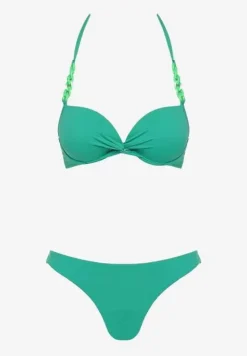 Zielone Bikini z Usztywnianym Biustonoszem Wykończonym Łańcuszkiem z Elastycznymi Majtkami Mamarie