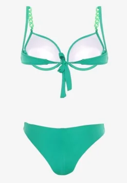 Zielone Bikini z Usztywnianym Biustonoszem Wykończonym Łańcuszkiem z Elastycznymi Majtkami Mamarie