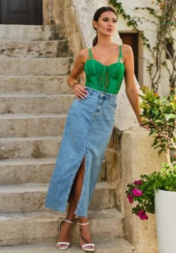 Zielone Body z Delikatnej Koronki na Regulowanych Ramiączkach Aliphne