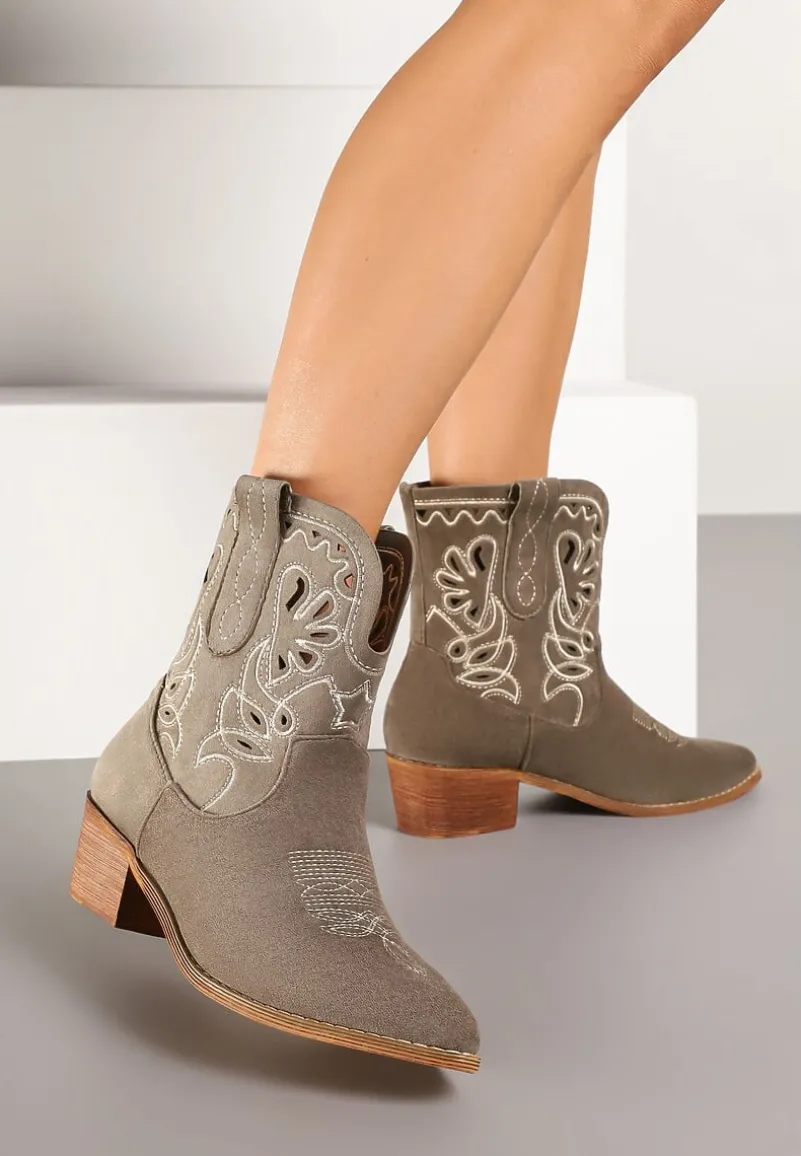 Zielone Botki Kowbojki Vices na Słupku Ozdobione Haftem Nelithen