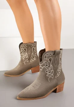 Zielone Botki Kowbojki Vices na Słupku Ozdobione Haftem Nelithen
