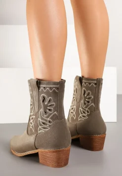 Zielone Botki Kowbojki Vices na Słupku Ozdobione Haftem Nelithen