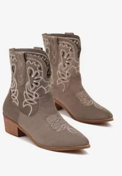 Zielone Botki Kowbojki Vices na Słupku Ozdobione Haftem Nelithen