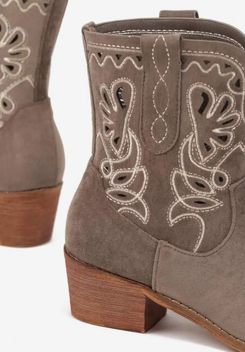 Zielone Botki Kowbojki Vices na Słupku Ozdobione Haftem Nelithen