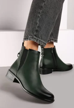Zielone Botki na Słupku w Stylu Sztybletów z Metaliczną Aplikacją Verinette