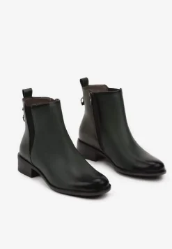 Zielone Botki na Słupku w Stylu Sztybletów z Metaliczną Aplikacją Verinette