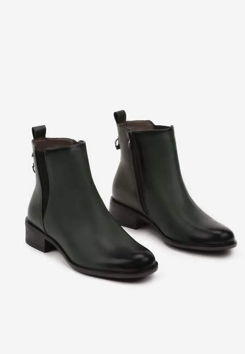 Zielone Botki na Słupku w Stylu Sztybletów z Metaliczną Aplikacją Verinette