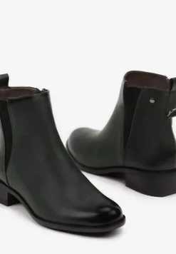 Zielone Botki na Słupku w Stylu Sztybletów z Metaliczną Aplikacją Verinette