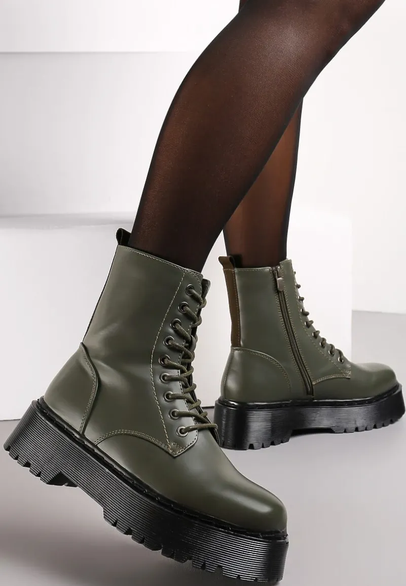 Zielone Botki w Stylu Workerów na Platformie Maialen