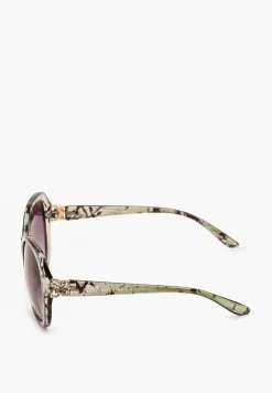 Zielone Casualowe Okulary Przeciwsłoneczne z Metalicznymi Wstawkami Cleara