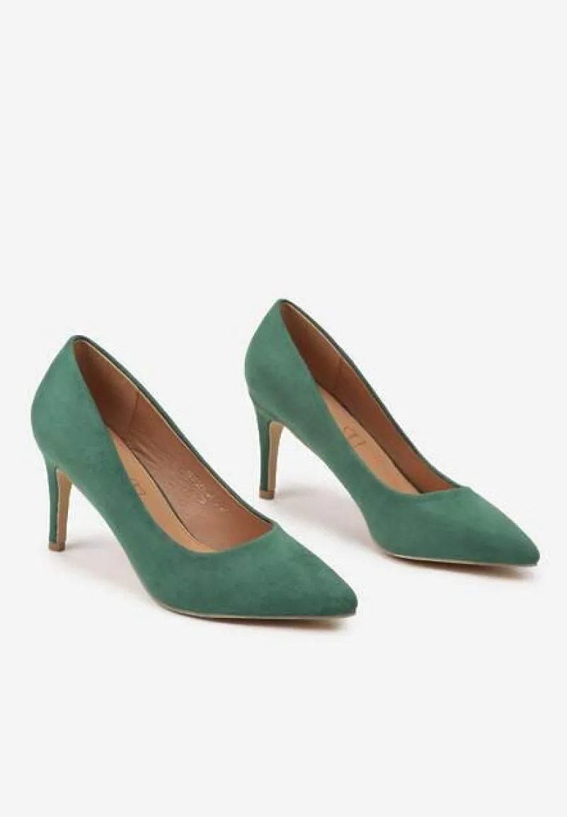 Zielone Casualowe Szpilki Vices z Wkładką ze Skóry Naturalnej Cleinae