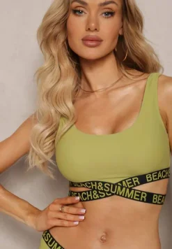 Zielone 2-Częściowe Bikini z Ozdobnymi Gumkami Figi i Top Namarie