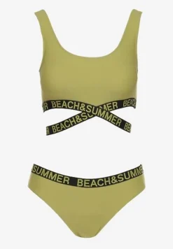 Zielone 2-Częściowe Bikini z Ozdobnymi Gumkami Figi i Top Namarie