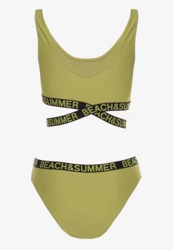 Zielone 2-Częściowe Bikini z Ozdobnymi Gumkami Figi i Top Namarie