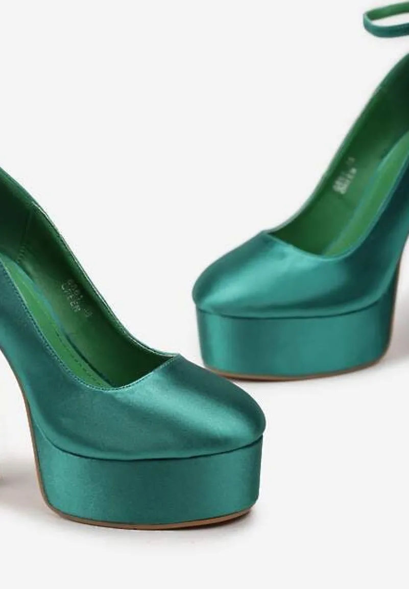 Zielone Czółenka Satynowe na Platformie i Słupku Enalae