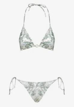 Zielone Dwuczęściowe Bikini Biustonosz z Wiązaniami na Szyi i Plecach Wiązane Majtki Yezvia