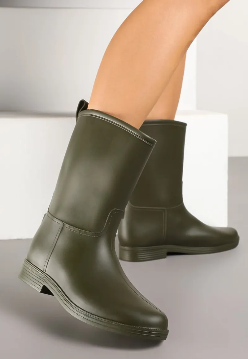 Zielone Eleganckie Kalosze z Ozdobnym Przeszyciem Lenrisa