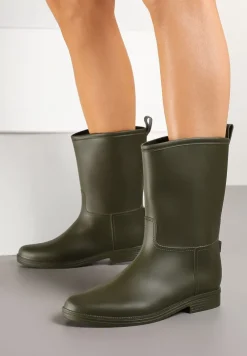 Zielone Eleganckie Kalosze z Ozdobnym Przeszyciem Lenrisa