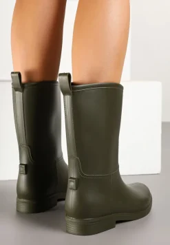 Zielone Eleganckie Kalosze z Ozdobnym Przeszyciem Lenrisa