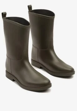 Zielone Eleganckie Kalosze z Ozdobnym Przeszyciem Lenrisa