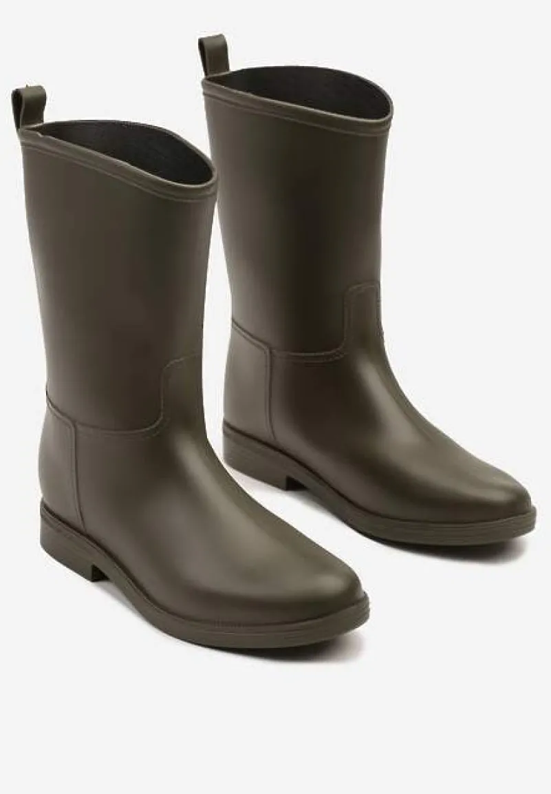 Zielone Eleganckie Kalosze z Ozdobnym Przeszyciem Lenrisa