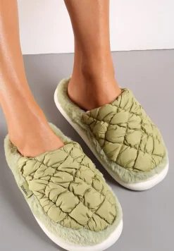 Zielone Eleganckie Kapcie Pikowane na Niskiej Platformie Tavemene