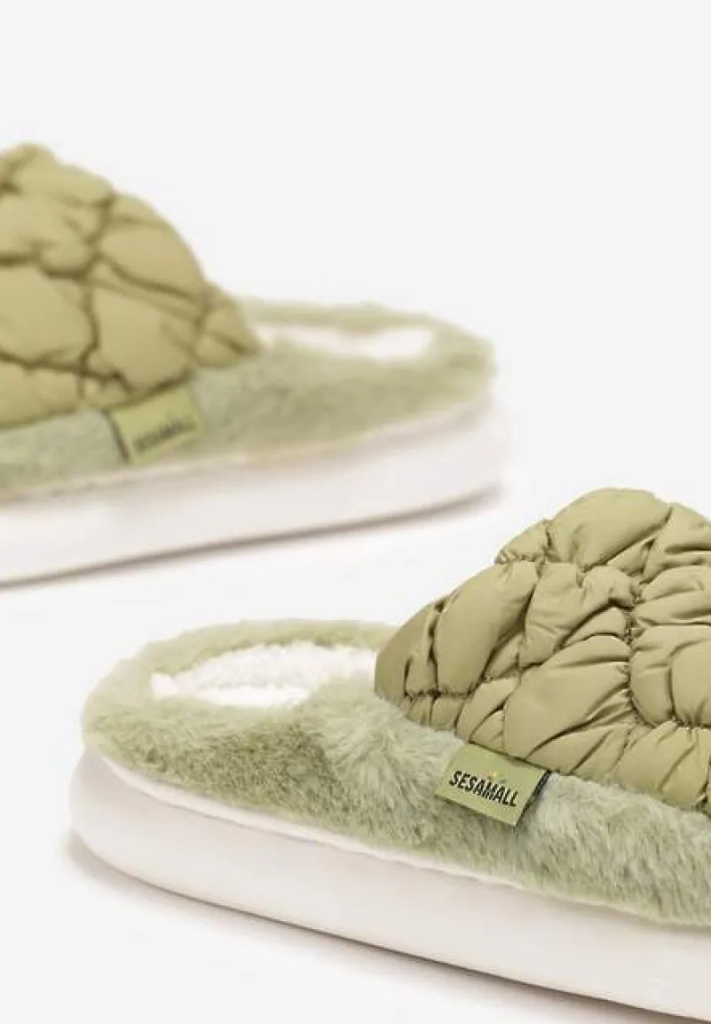 Zielone Eleganckie Kapcie Pikowane na Niskiej Platformie Tavemene