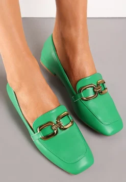 Zielone Eleganckie Mokasyny na Płaskim Obcasie z Klamerką Lorenme