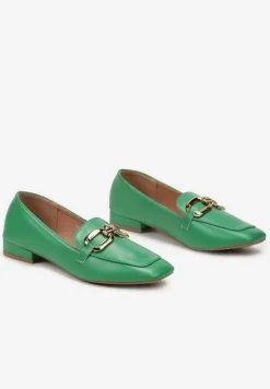 Zielone Eleganckie Mokasyny na Płaskim Obcasie z Klamerką Lorenme