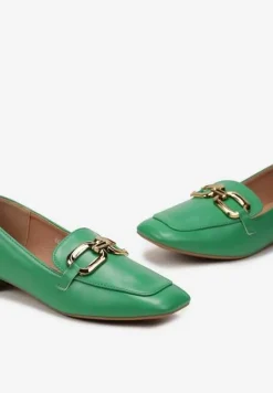 Zielone Eleganckie Mokasyny na Płaskim Obcasie z Klamerką Lorenme