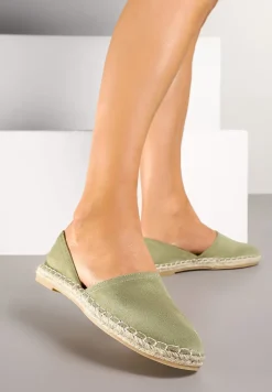 Zielone Espadryle Ozdobione Wyciętą Cholewką i Plecionką Wommea