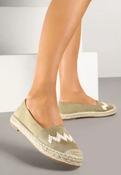 Zielone Espadryle Ozdobione Zygzakami i Plecionym Sznurkiem Sdivisa