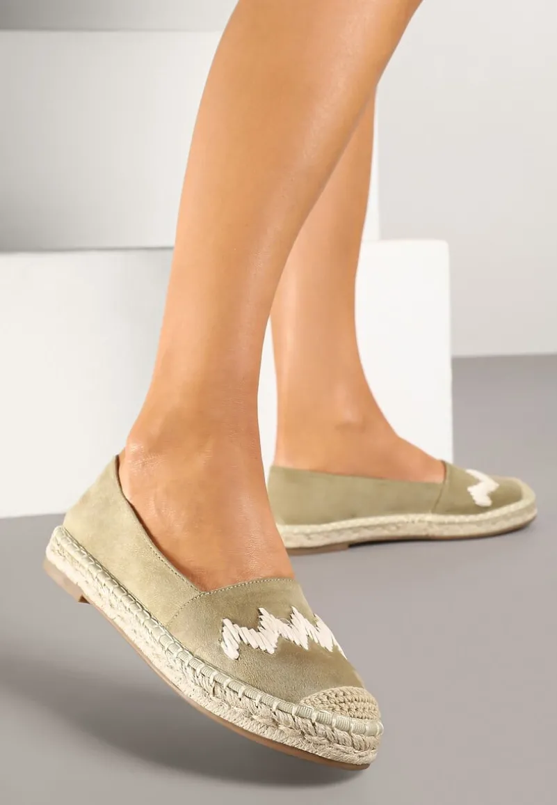Zielone Espadryle Ozdobione Zygzakami i Plecionym Sznurkiem Sdivisa