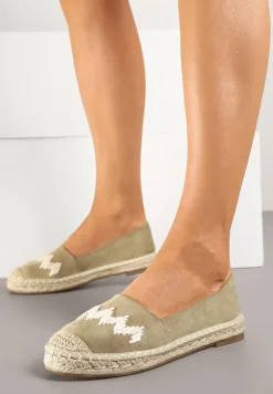 Zielone Espadryle Ozdobione Zygzakami i Plecionym Sznurkiem Sdivisa