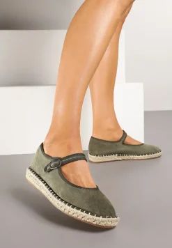 Zielone Espadryle z Ekozamszu Zapinane na Pasek z Klamerką Deolisse