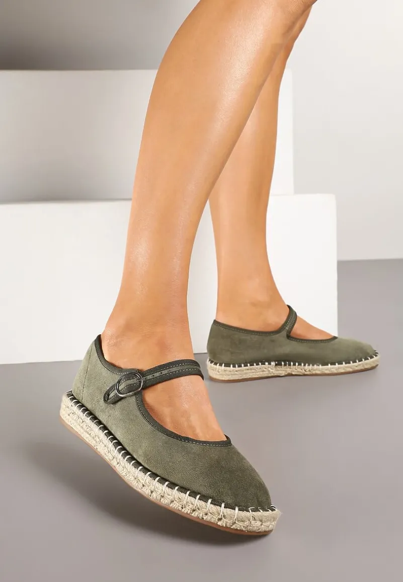 Zielone Espadryle z Ekozamszu Zapinane na Pasek z Klamerką Deolisse