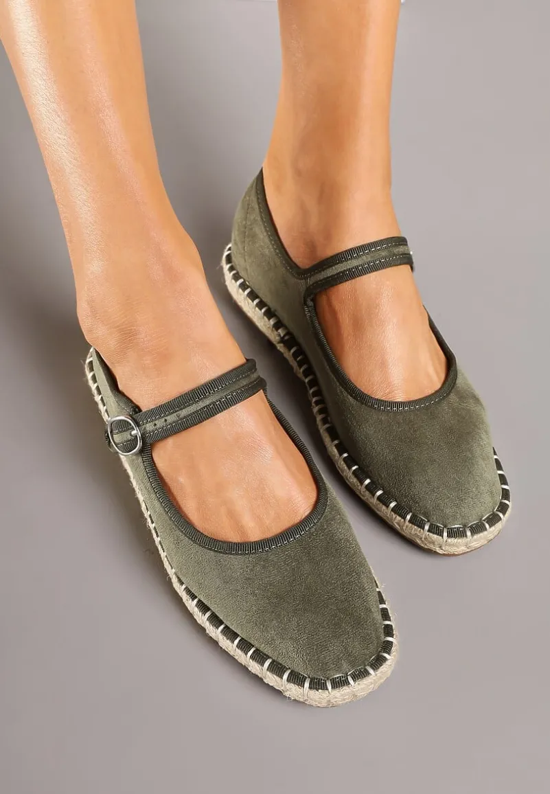 Zielone Espadryle z Ekozamszu Zapinane na Pasek z Klamerką Deolisse