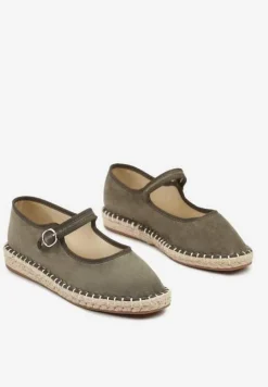 Zielone Espadryle z Ekozamszu Zapinane na Pasek z Klamerką Deolisse