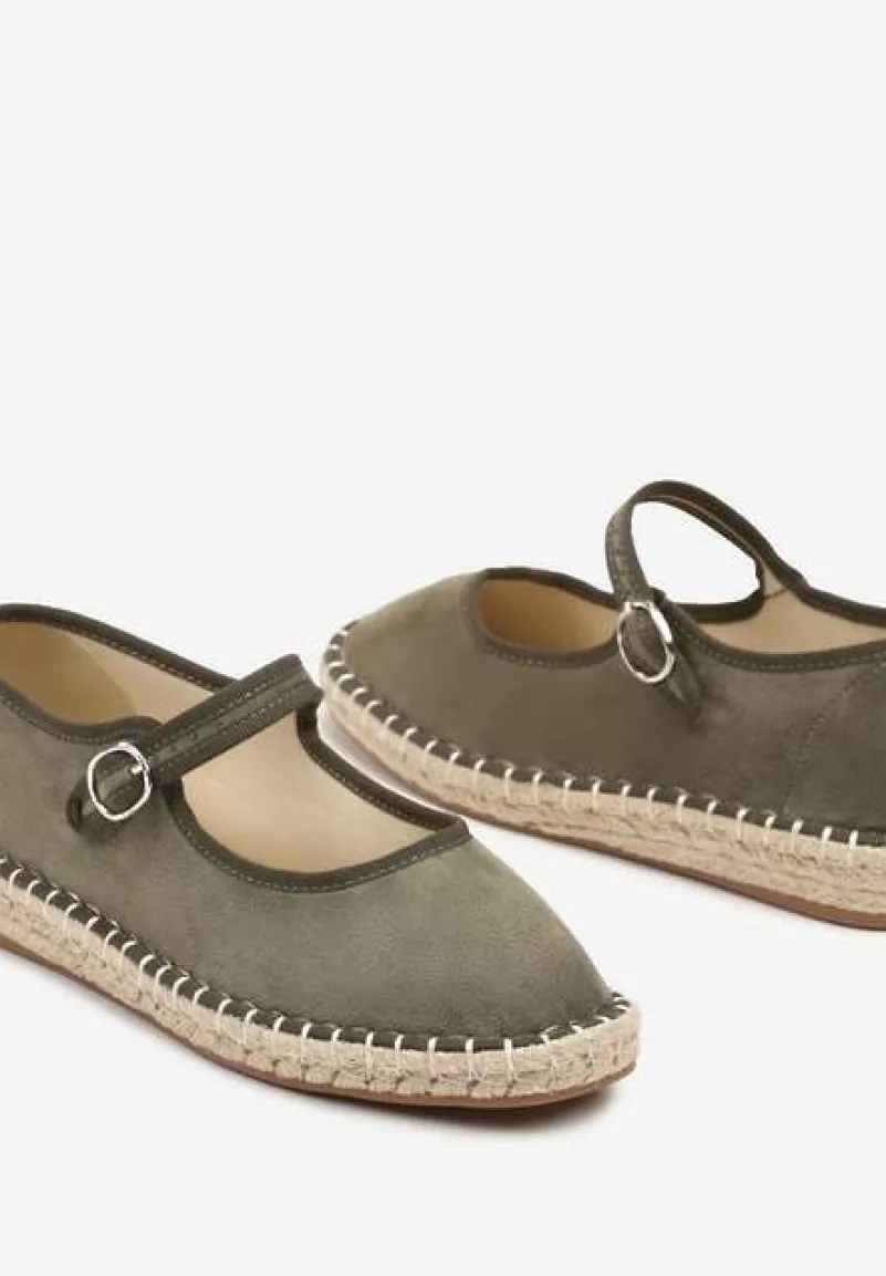 Zielone Espadryle z Ekozamszu Zapinane na Pasek z Klamerką Deolisse