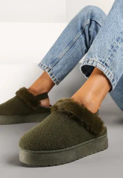 Zielone Futerkowe Śniegowce na Grubej Podeszwie z Gumką na Pięcie Sosena