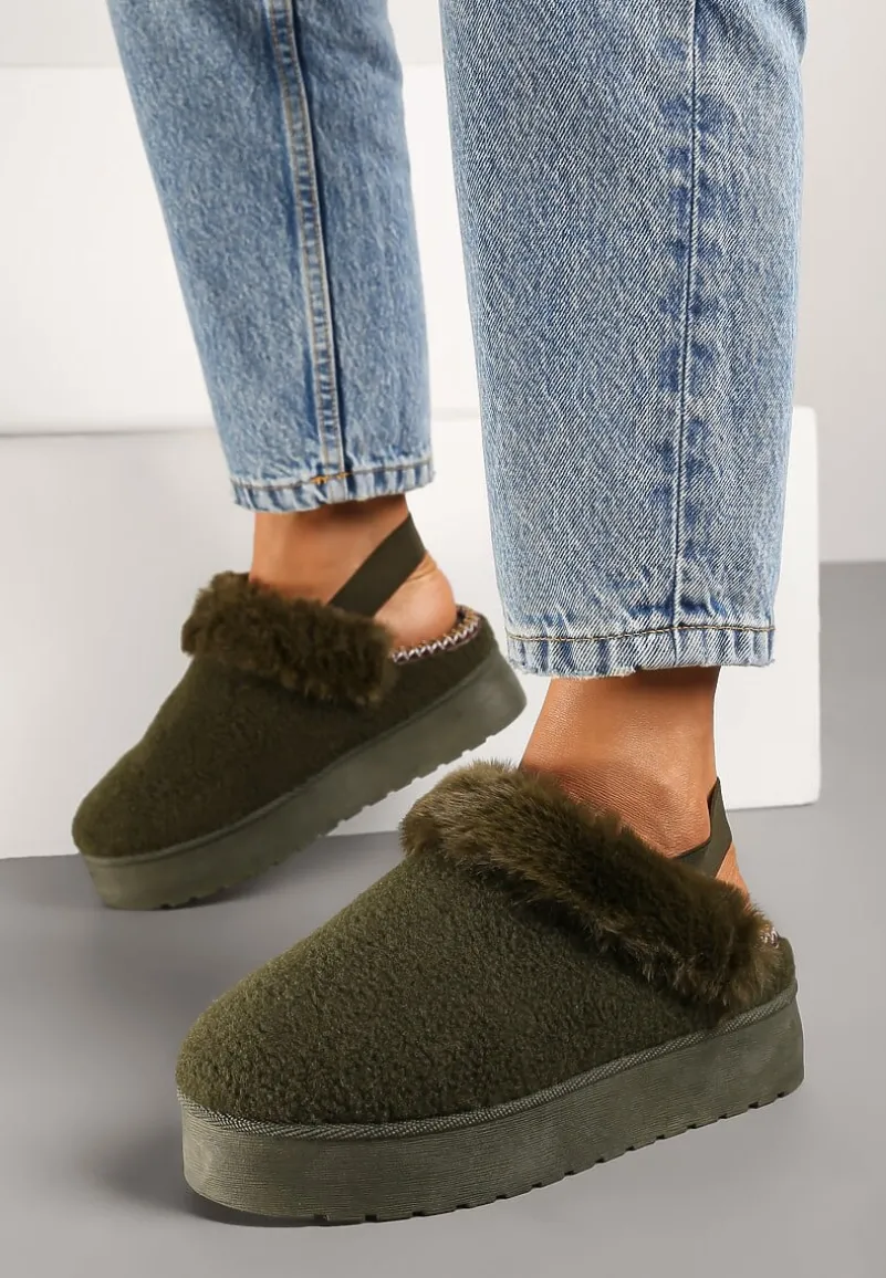 Zielone Futerkowe Śniegowce na Grubej Podeszwie z Gumką na Pięcie Sosena