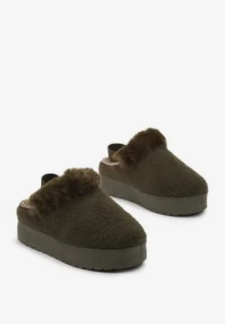 Zielone Futerkowe Śniegowce na Grubej Podeszwie z Gumką na Pięcie Sosena